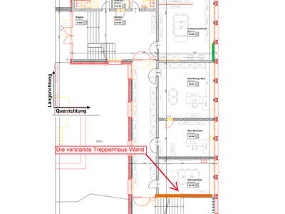 The floor plan shows the position of the reinforced staircase wall. Image: IUB AG / Lukas Baumann AG