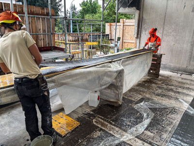 Impregnation of the S&P C‑Sheet with S&P Resicem resin on a clean working surface.